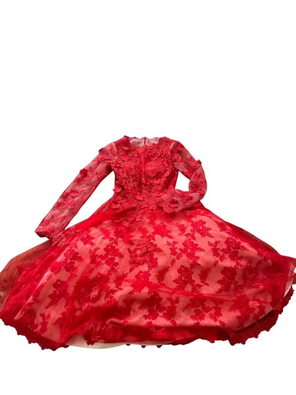 Elegant Red Lace Prom Dress A Line Knee Length Appliques Size Small - Picture 8 of 16